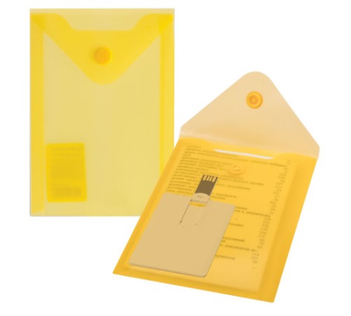 Папка-конверт с кнопкой МАЛОГО ФОРМАТА (105х148 мм), А6, желтая, 0,18 мм, BRAUBERG, 227319