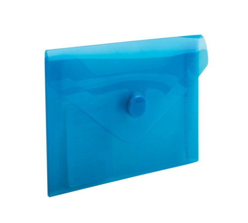 Папка-конверт с кнопкой МАЛОГО ФОРМАТА (74х105 мм), А7 (для дисконтных, банковских карт, визиток) прозр, синяя, 0,18 мм, BRAUBERG, 227323