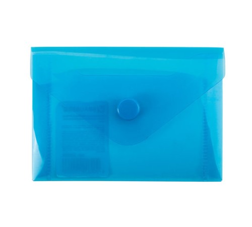 Папка-конверт с кнопкой МАЛОГО ФОРМАТА (74х105 мм), А7 (для дисконтных, банковских карт, визиток) прозр, синяя, 0,18 мм, BRAUBERG, 227323