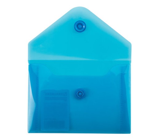 Папка-конверт с кнопкой МАЛОГО ФОРМАТА (74х105 мм), А7 (для дисконтных, банковских карт, визиток) прозр, синяя, 0,18 мм, BRAUBERG, 227323