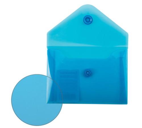 Папка-конверт с кнопкой МАЛОГО ФОРМАТА (74х105 мм), А7 (для дисконтных, банковских карт, визиток) прозр, синяя, 0,18 мм, BRAUBERG, 227323