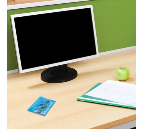 Папка-конверт с кнопкой МАЛОГО ФОРМАТА (74х105 мм), А7 (для дисконтных, банковских карт, визиток) прозр, синяя, 0,18 мм, BRAUBERG, 227323