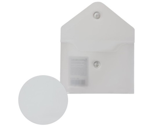 Папка-конверт с кнопкой МАЛОГО ФОРМАТА (74х105 мм), А7 (для визиток), матовая прозрачная, 0,18 мм BRAUBERG, 227325