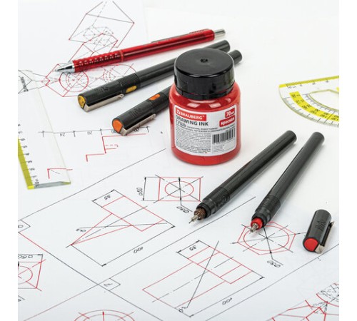 Тушь чертежная BRAUBERG, 70 мл, красная, водостойкая, латексная (черчение, графика, оформление), 227371