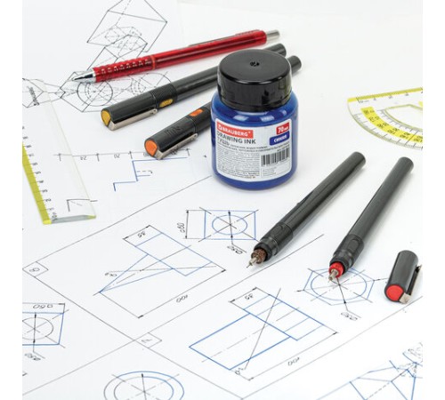 Тушь чертежная BRAUBERG, 70 мл, синяя, водостойкая, латексная (черчение, графика, оформление), 227372