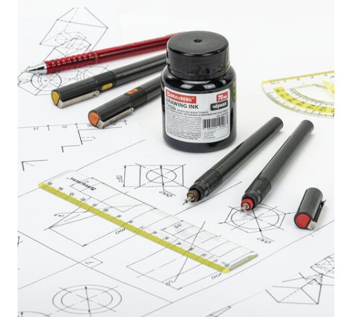 Тушь чертежная BRAUBERG, 70 мл, черная, водостойкая, латексная (черчение, графика, оформление), 227373