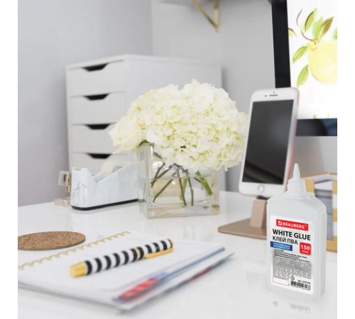 Клей ПВА BRAUBERG (бумага, картон, дерево), 150 г, 227378