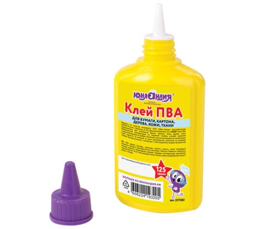 Клей ПВА ЮНЛАНДИЯ (бумага, картон, дерево), 125 г, 227382