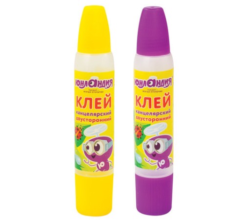 Клей канцелярский двусторонний ЮНЛАНДИЯ, 30 мл, с узким и широким аппликаторами, 227536