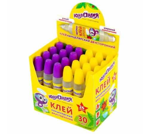 Клей канцелярский двусторонний ЮНЛАНДИЯ, 30 мл, с узким и широким аппликаторами, 227536