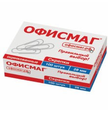 Скрепки ОФИСМАГ, 28 мм, оцинкованные, 100 шт., в картонной коробке, 227582