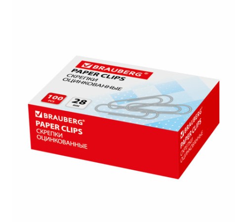 Скрепки BRAUBERG, 28 мм, оцинкованные, 100 шт., в картонной коробке, 227583