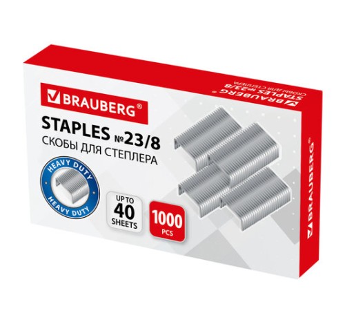 Скобы для степлера №23/8, 1000 штук, BRAUBERG, от 10 до 40 листов, 227715