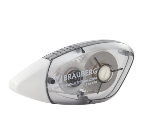 Корректирующая лента BRAUBERG BLACK&WHITE, 5 мм х 8 м, корпус черный тонированный, механизм перемотки, блистер, 227800