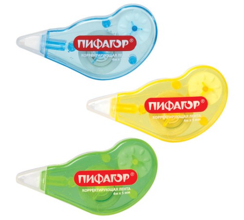 Корректирующая лента ПИФАГОР, 5 мм х 4 м, корпус ассорти, механизм перемотки, блистер, 227803