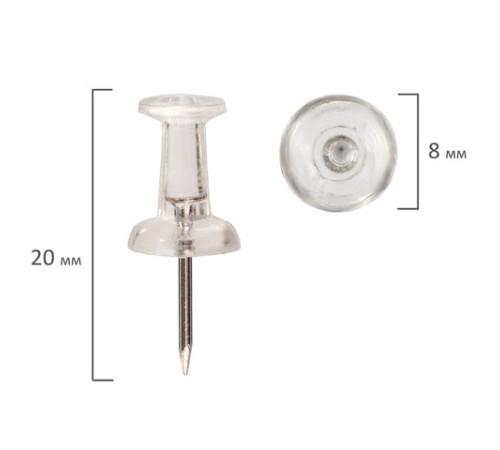 Силовые кнопки-гвоздики прозрачные STAFF 50 штук, в картонной коробке, 227804