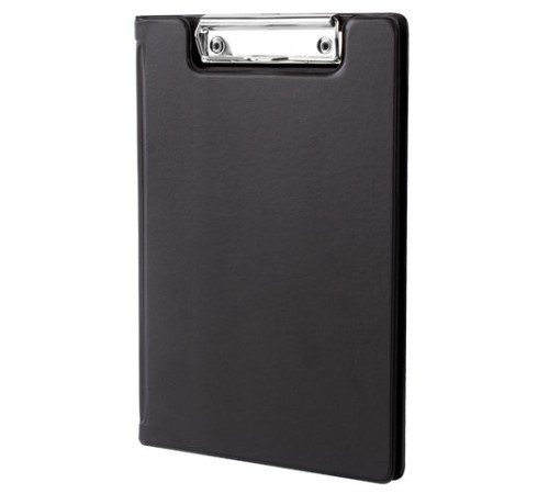 Папка-планшет МАЛЫЙ ФОРМАТ (180х255 мм) А5, BRAUBERG, с прижимом и крышкой, картон/ПВХ, черная, 227980