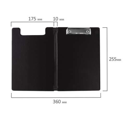 Папка-планшет МАЛЫЙ ФОРМАТ (180х255 мм) А5, BRAUBERG, с прижимом и крышкой, картон/ПВХ, черная, 227980