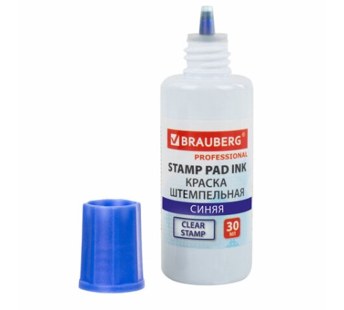 Краска штемпельная BRAUBERG PROFESSIONAL, clear stamp, синяя, 30 мл, на водной основе, 227981