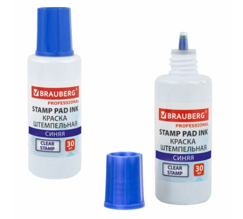 Краска штемпельная BRAUBERG PROFESSIONAL, clear stamp, синяя, 30 мл, на водной основе, 227981
