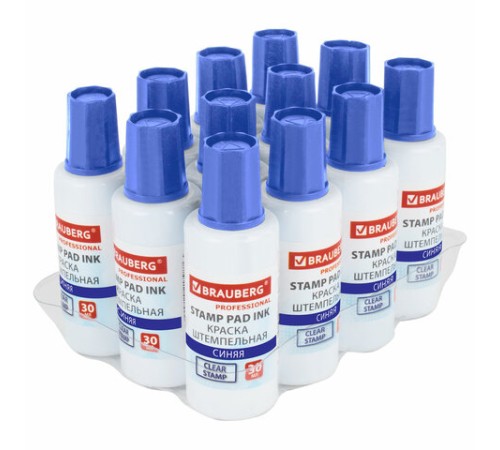 Краска штемпельная BRAUBERG PROFESSIONAL, clear stamp, синяя, 30 мл, на водной основе, 227981
