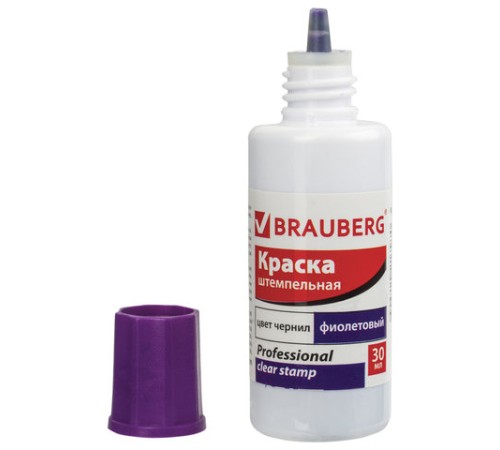 Краска штемпельная BRAUBERG PROFESSIONAL, clear stamp, фиолетовая, 30 мл, на водной основе, 227982