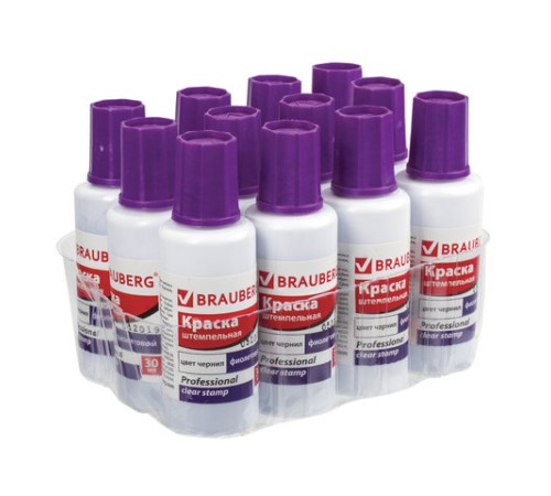 Краска штемпельная BRAUBERG PROFESSIONAL, clear stamp, фиолетовая, 30 мл, на водной основе, 227982
