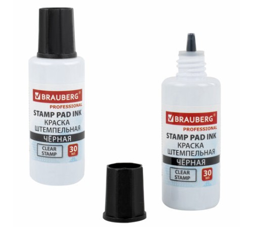 Краска штемпельная BRAUBERG PROFESSIONAL, clear stamp, черная, 30 мл, на водной основе, 227983