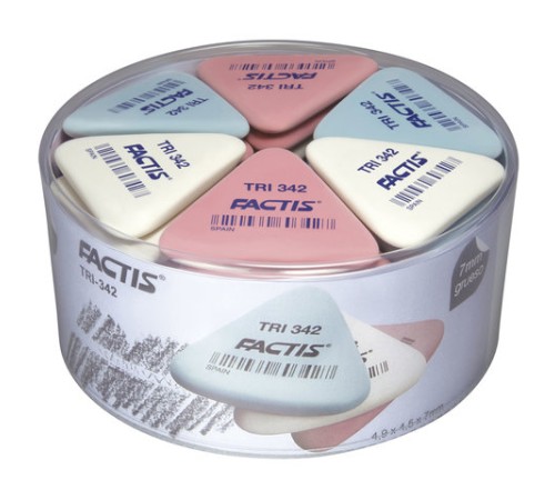 Ластик FACTIS TRI 342 (Испания), 49х45х6 мм, ассорти, треугольный, мягкий, PNFTRI342