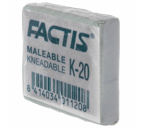 Ластик-клячка художественный FACTIS K 20 (Испания), 37х29х10 мм, супермягкий, серый, CCFK20