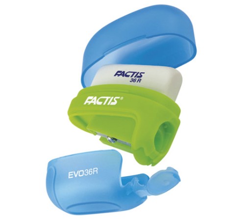 Точилка FACTIS EVO36R (Испания), с контейнером и стирательной резинкой, 50x50x25 мм, ассорти, F4707116