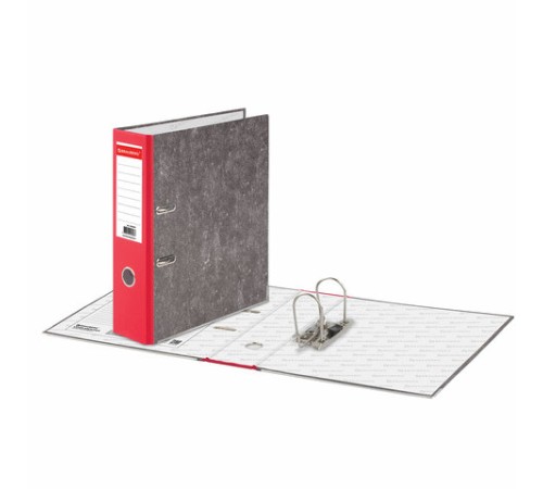 Папка-регистратор BRAUBERG, усиленный корешок, мраморное покрытие, 80 мм, с уголком, красная, 228029