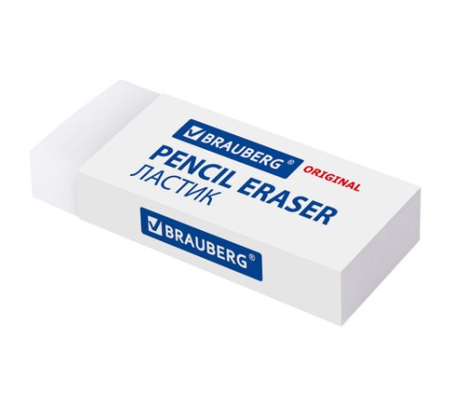 Ластик большой BRAUBERG EXTRA, 60х24х11 мм, белый, прямоугольный, экологичный ПВХ, картонный держатель, 228074