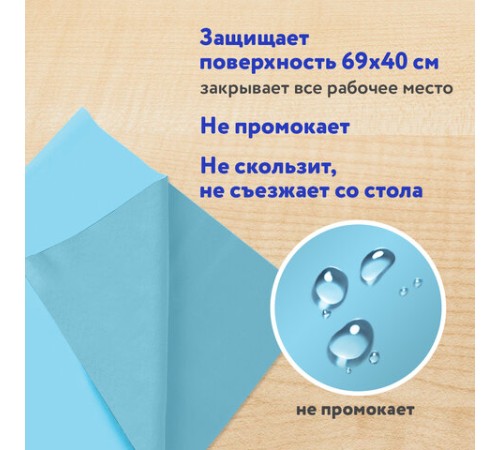 Клеёнка настольная ПИФАГОР для уроков труда, ПВХ, голубая, 69х40 см, 228116