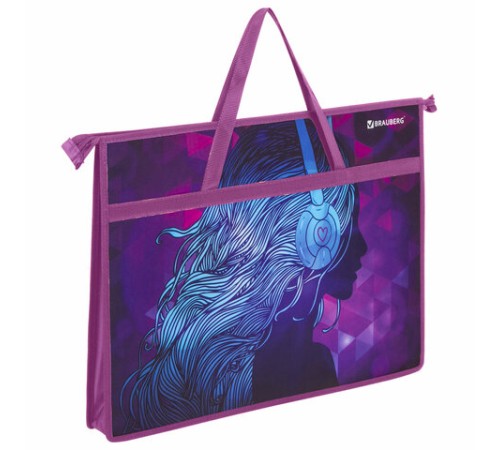 Папка для рисунков и чертежей с ручками BRAUBERG А3, пластик, молния сверху, 