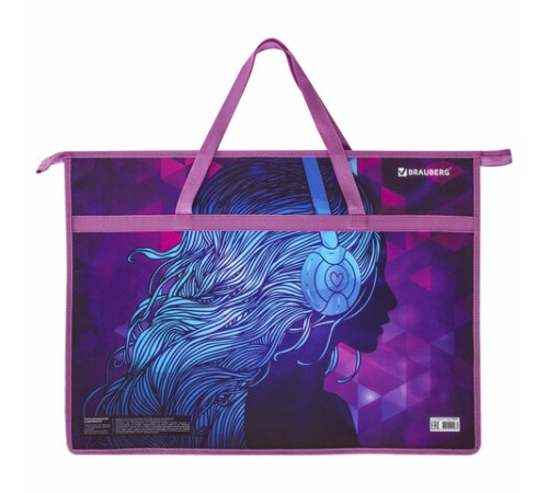 Папка для рисунков и чертежей с ручками BRAUBERG А3, пластик, молния сверху, 