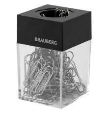 Скрепочница магнитная BRAUBERG со 100 никелированными скрепками 28 мм, прозрачный корпус, 228400