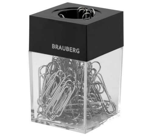 Скрепочница магнитная BRAUBERG со 100 никелированными скрепками 28 мм, прозрачный корпус, 228400