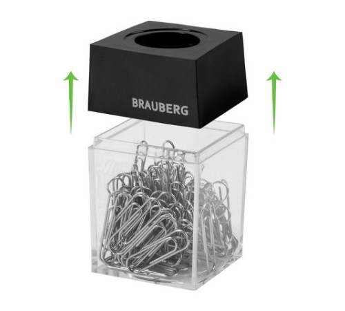 Скрепочница магнитная BRAUBERG со 100 никелированными скрепками 28 мм, прозрачный корпус, 228400