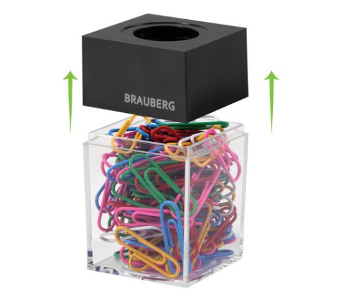 Скрепочница магнитная BRAUBERG со 100 цветными скрепками 28 мм, прозрачный корпус, 228401