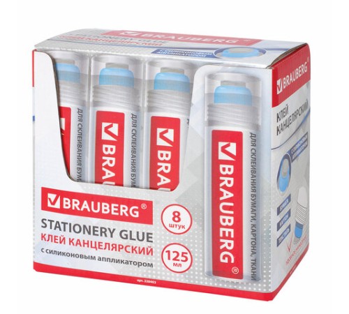 Клей канцелярский BRAUBERG, 125 мл, с силиконовым аппликатором, 228403