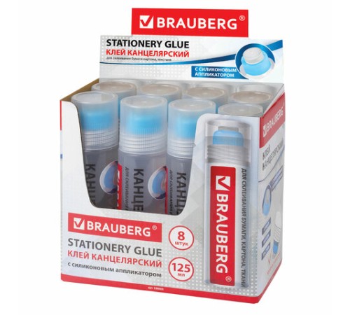 Клей канцелярский BRAUBERG, 125 мл, с силиконовым аппликатором, 228403