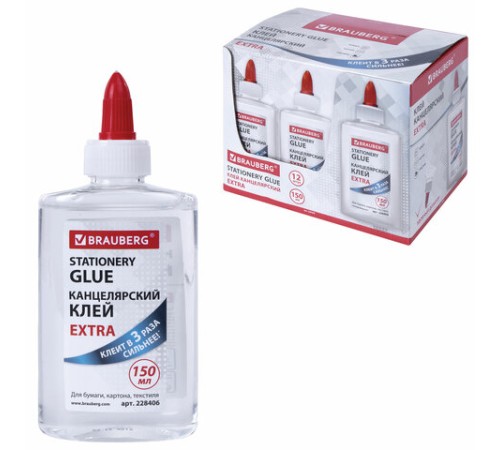Клей канцелярский EXTRA BRAUBERG, 150 мл, с дозатором, 228406