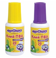 Клей ПВА с кисточкой, 20 г, ЮНЛАНДИЯ, 228420