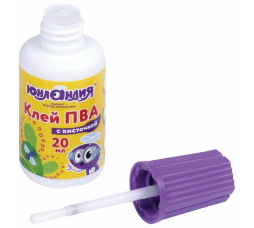 Клей ПВА с кисточкой, 20 г, ЮНЛАНДИЯ, 228420