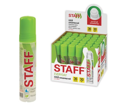 Клей канцелярский STAFF EVERYDAY 30 мл, сетчатый аппликатор, 228476