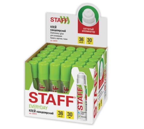 Клей канцелярский STAFF EVERYDAY 30 мл, сетчатый аппликатор, 228476