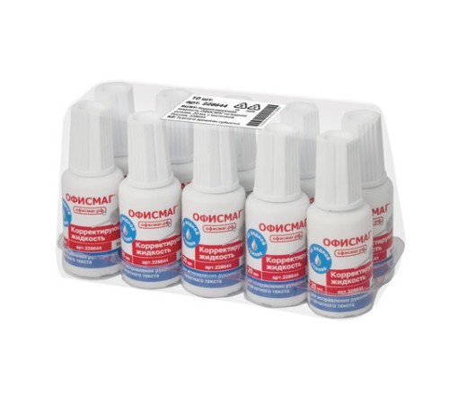 Корректирующая жидкость ОФИСМАГ на водной основе, 20 мл, с кисточкой, Россия, 228644