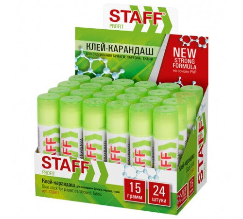 Клей-карандаш УСИЛЕННЫЙ STAFF Profit, 15 г, PVP-основа, 228661