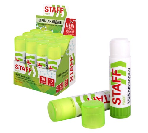 Клей-карандаш УСИЛЕННЫЙ STAFF Profit, 36 г, PVP-основа, 228663